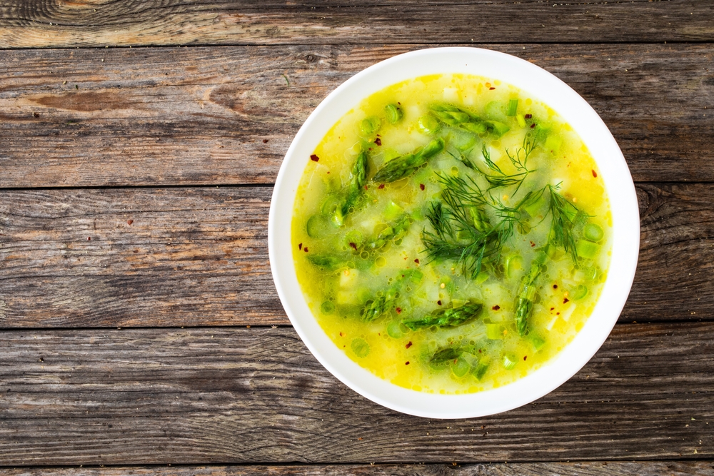 Asparagus, Soup, On, Wooden, Table