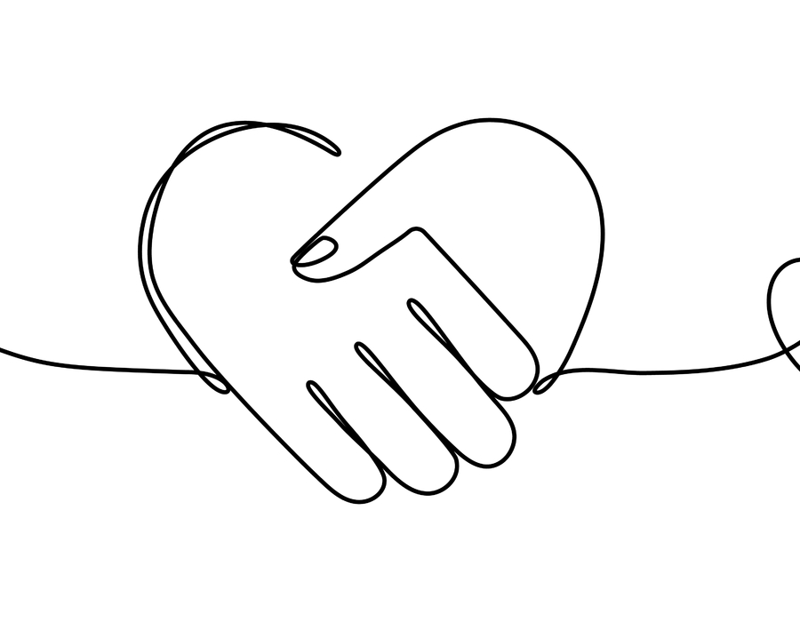 Handshake,In,Heart,Shape,Continuous,Wave,Line,Drawing.,Shaking,Hands